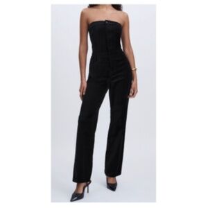 Good American Black Velvet Strapless Jumpsuit